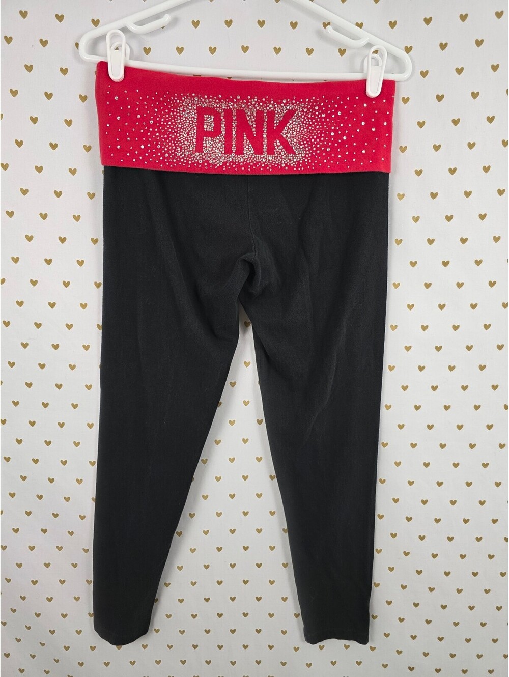 Victorias Secret PINK Bling Logo Foldover Vintage Studded Yoga Pants Ankle Med